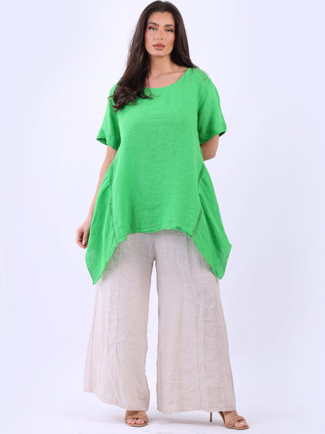 Vintage Wash Crochet Linen Tunic Green