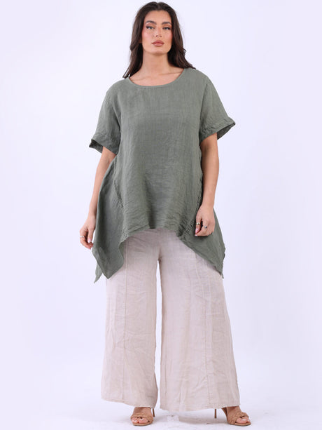 Vintage Wash Crochet Linen Tunic Khaki