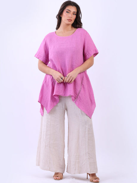 Vintage Wash Crochet Linen Tunic Fuchsia