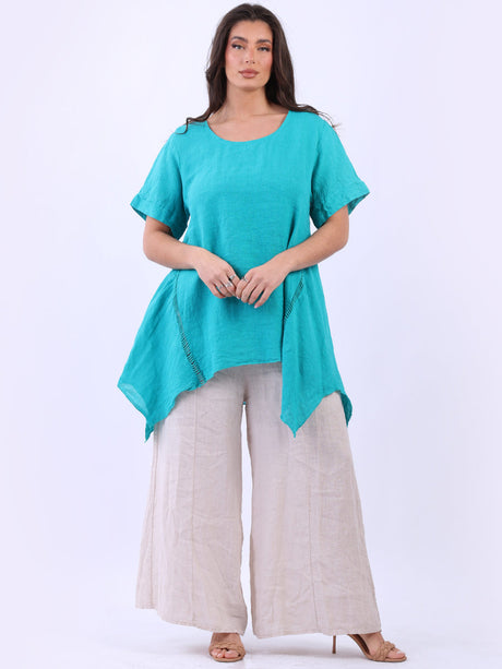 Vintage Wash Crochet Linen Tunic Teal