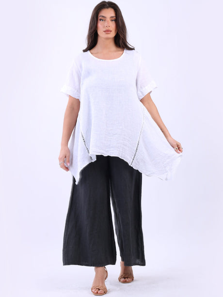 Vintage Wash Crochet Linen Tunic White