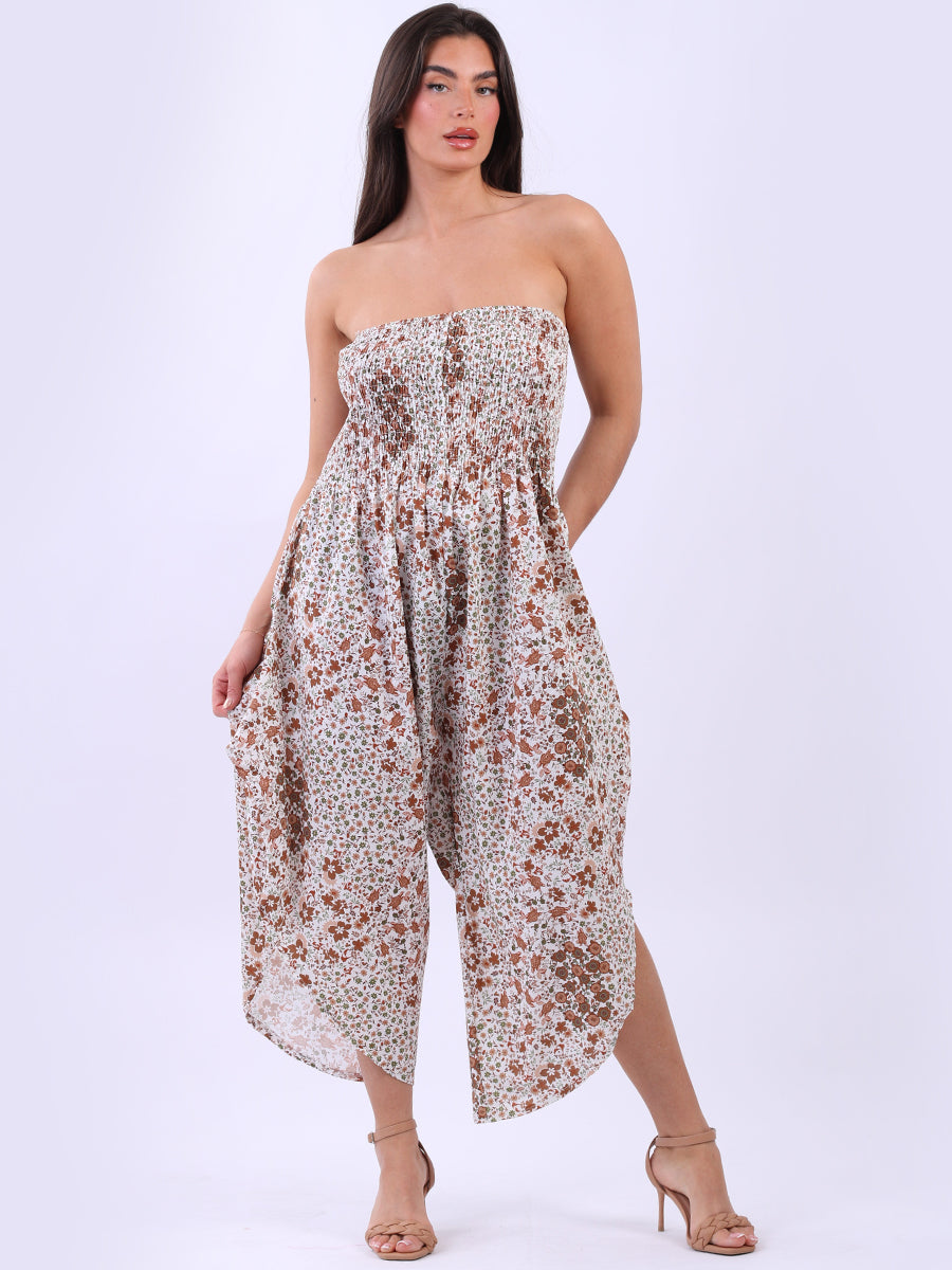 Smocked Floral Tube Jumpsuit