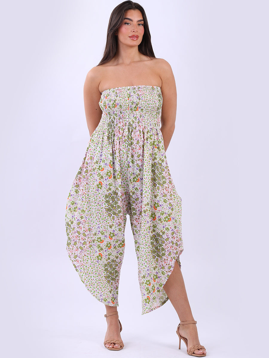 Smocked Floral Tube Jumpsuit