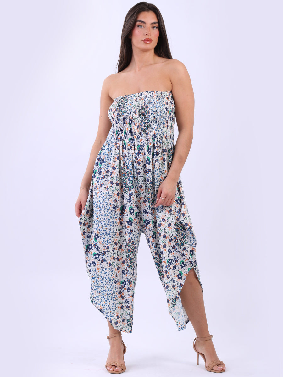 Smocked Floral Tube Jumpsuit