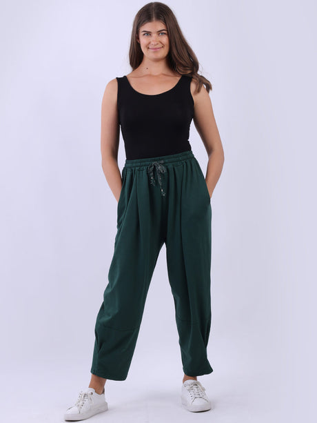 Plain Slouchy Cotton Trouser Bottle Green