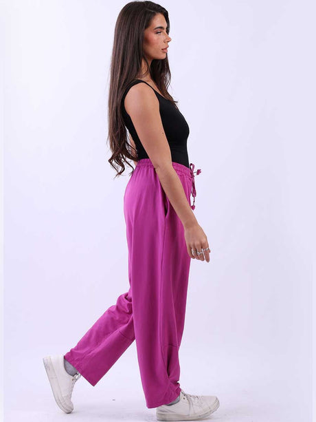Plain Slouchy Cotton Trouser Fuchsia