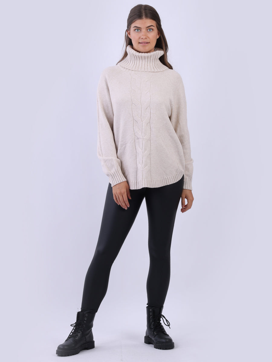 Cowl Neck Cable Knit Jumper Beige