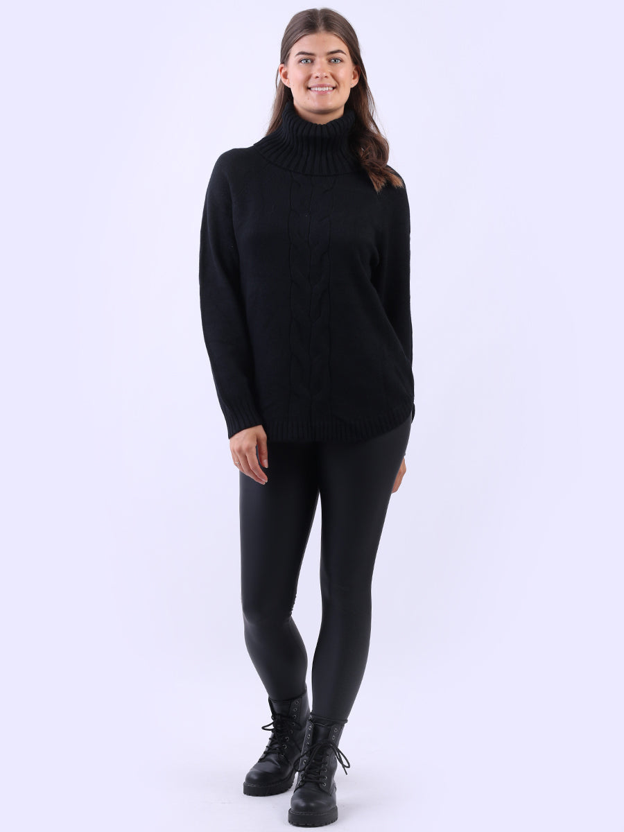 Cowl Neck Cable Knit Jumper Black