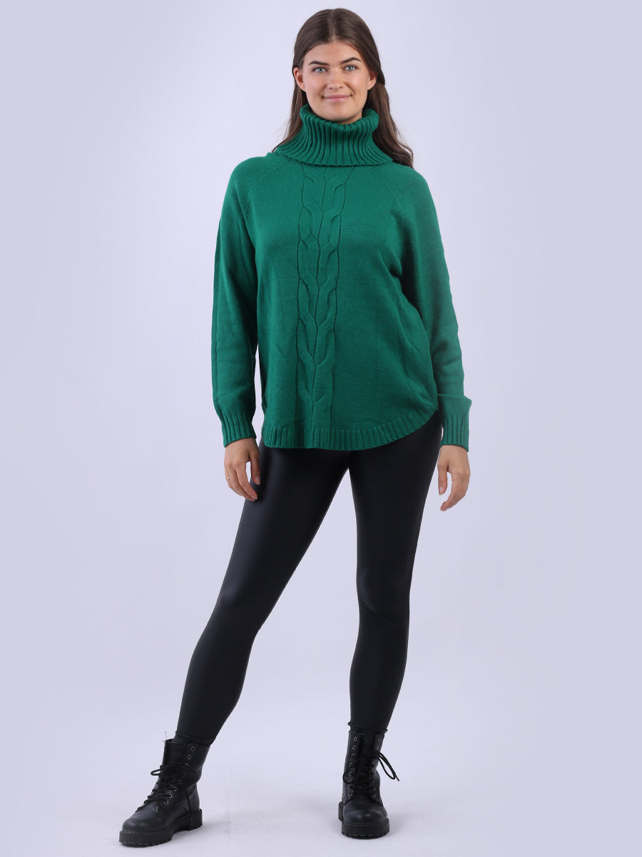 Cowl Neck Cable Knit Jumper Green