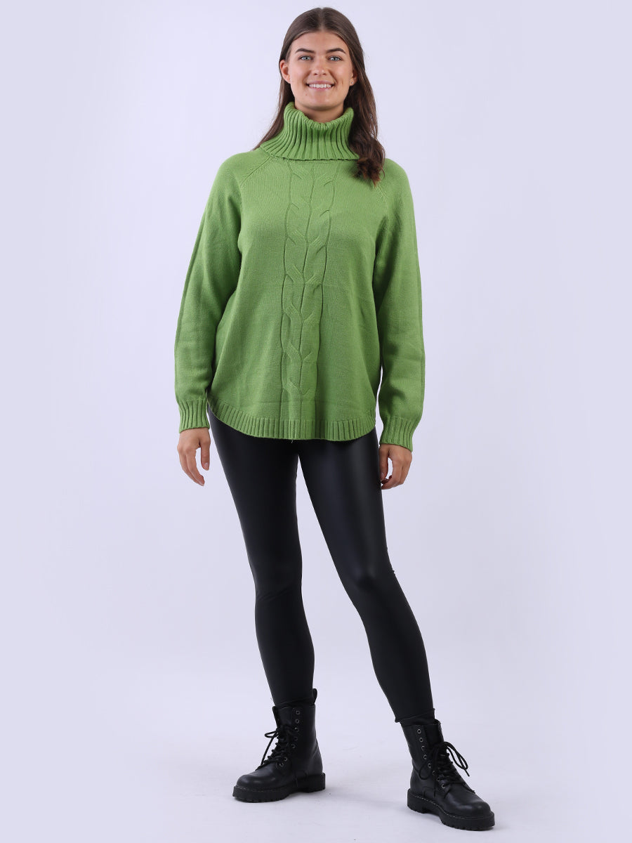 Cowl Neck Cable Knit Jumper Lime Green