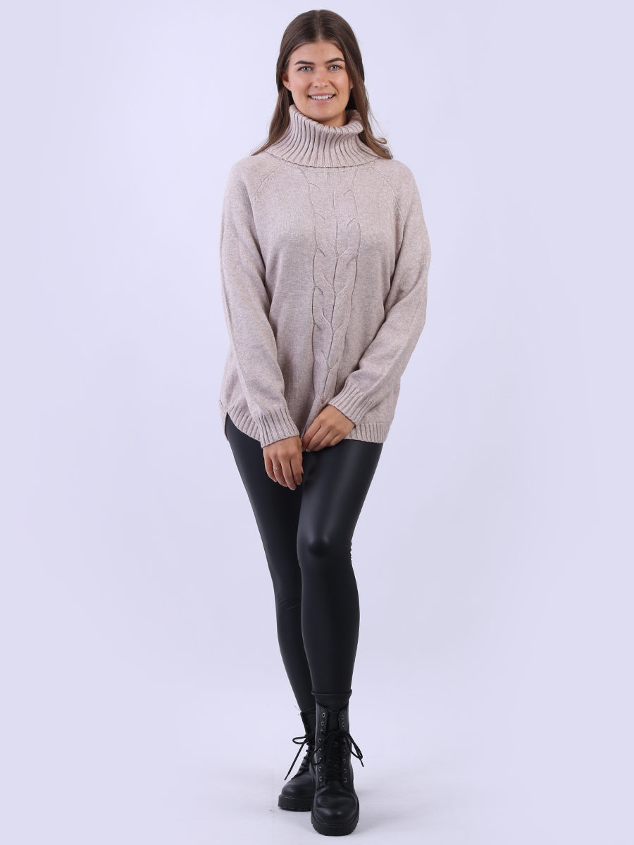 Cowl Neck Cable Knit Jumper Mocha