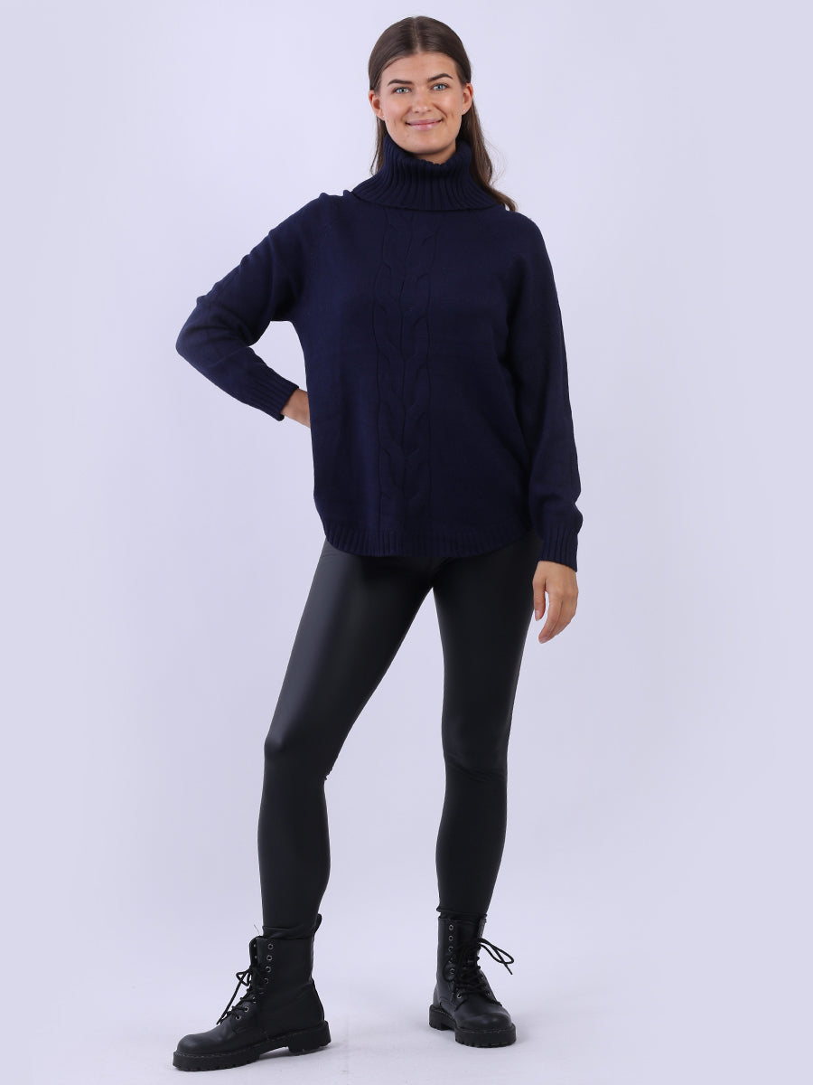 Cowl Neck Cable Knit Jumper Navy