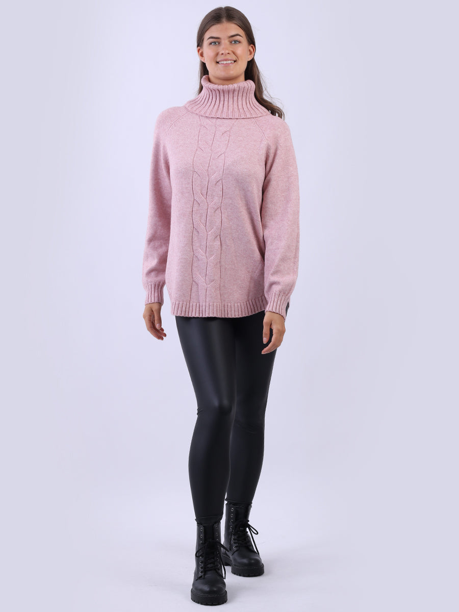 Cowl Neck Cable Knit Jumper Pink