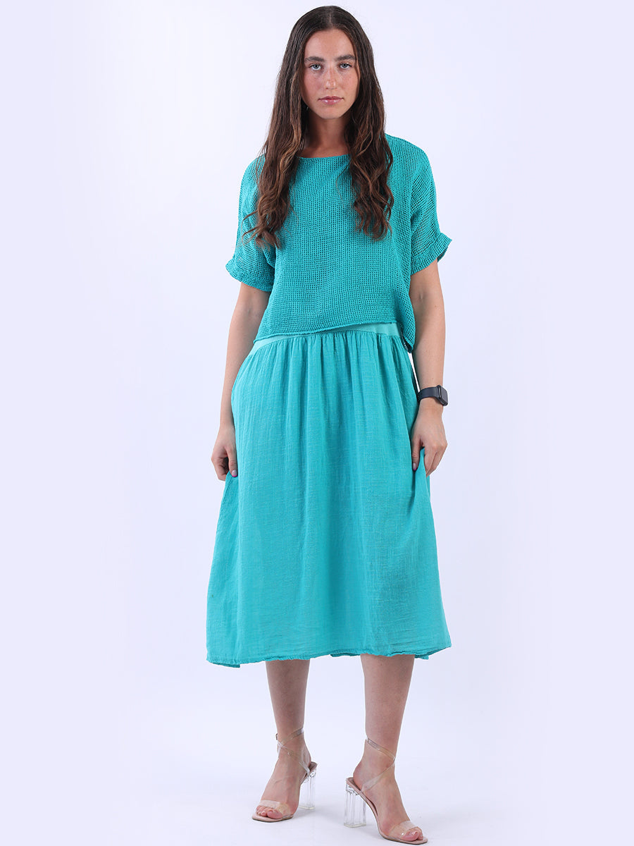 Mesh Net Cotton Dress Aqua