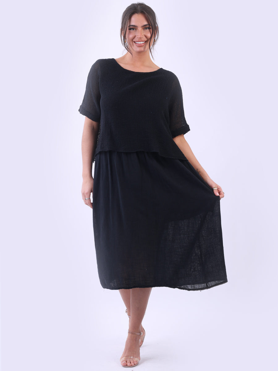 Mesh Net Cotton Dress Black