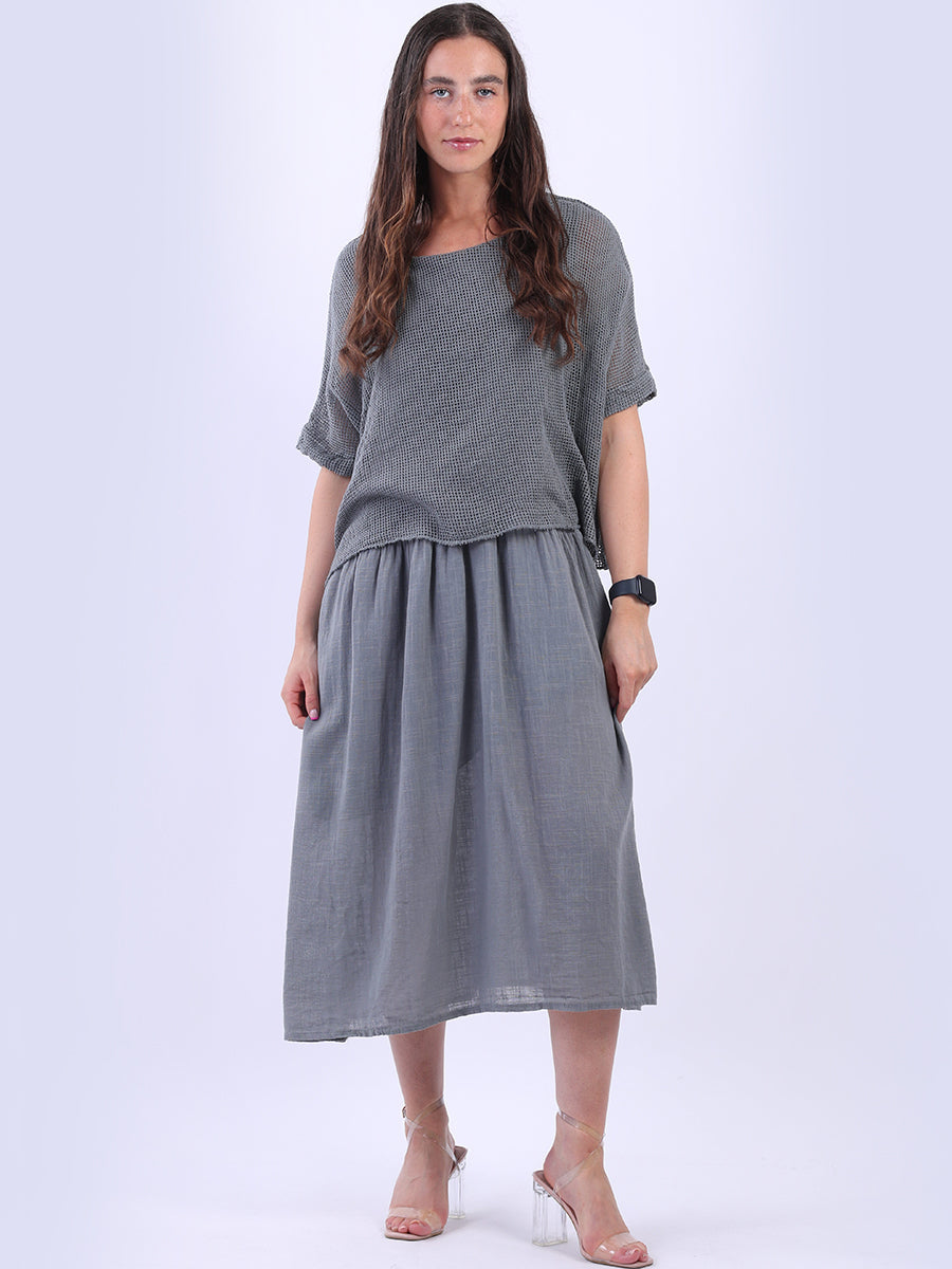 Mesh Net Cotton Dress Charcoal