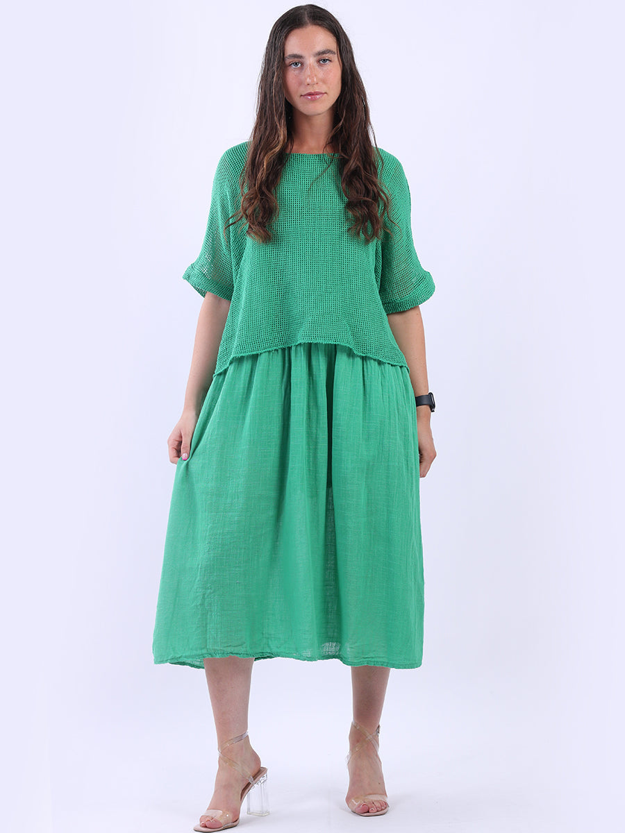 Mesh Net Cotton Dress Green
