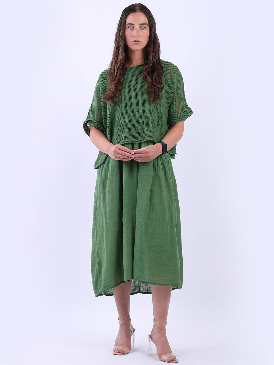 Mesh Net Cotton Dress Lime Green