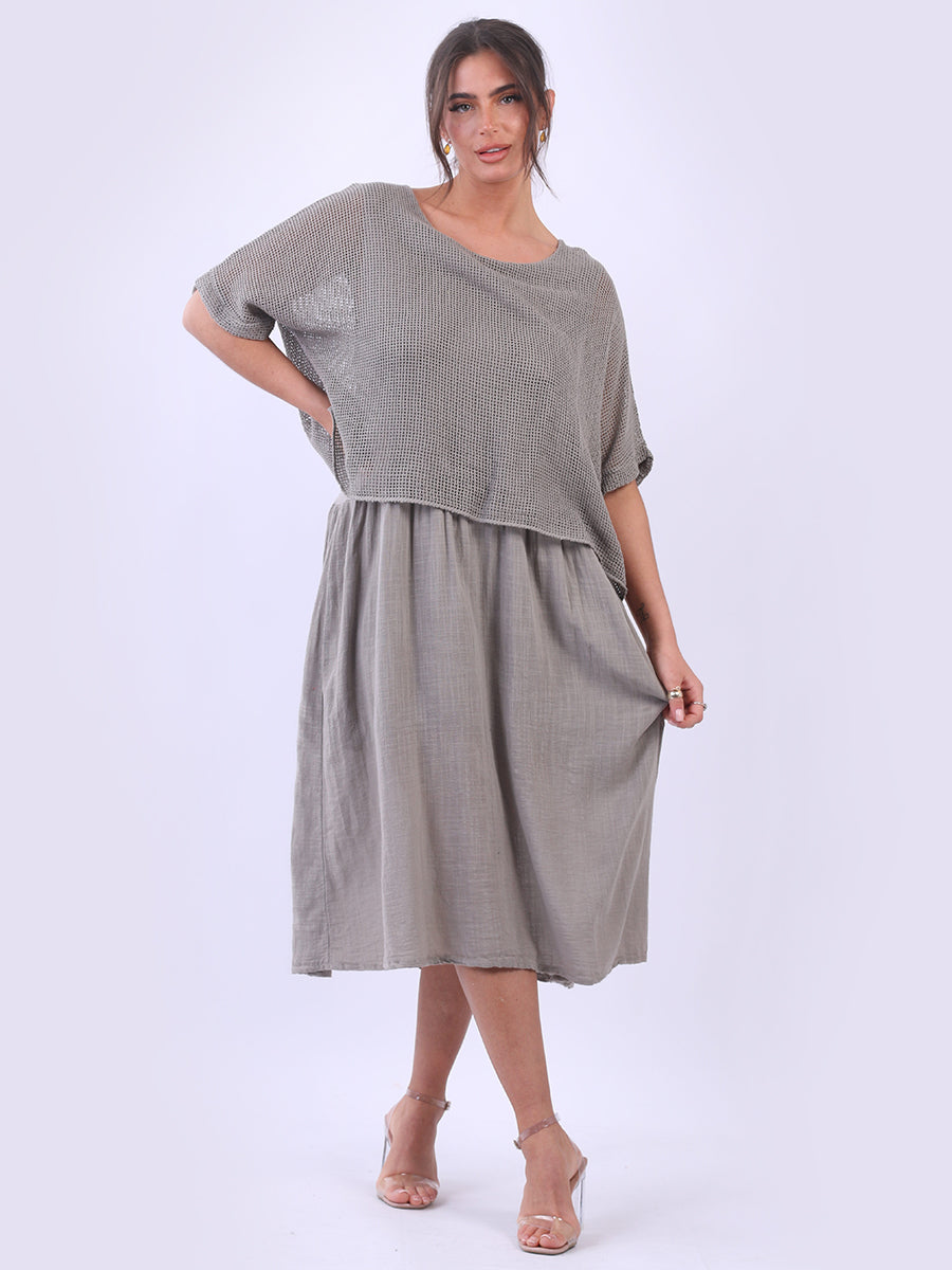 Mesh Net Cotton Dress Mocha