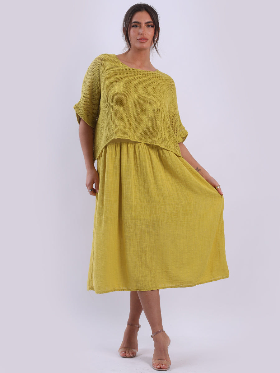 Mesh Net Cotton Dress Mustard
