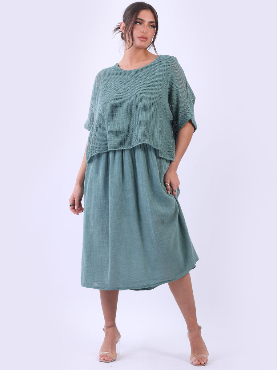 Mesh Net Cotton Dress Ocean Blue