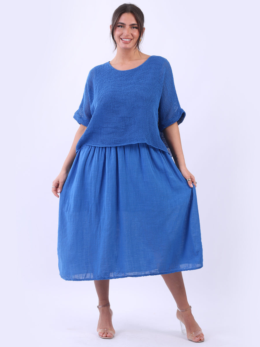 Mesh Net Cotton Dress Royal Blue