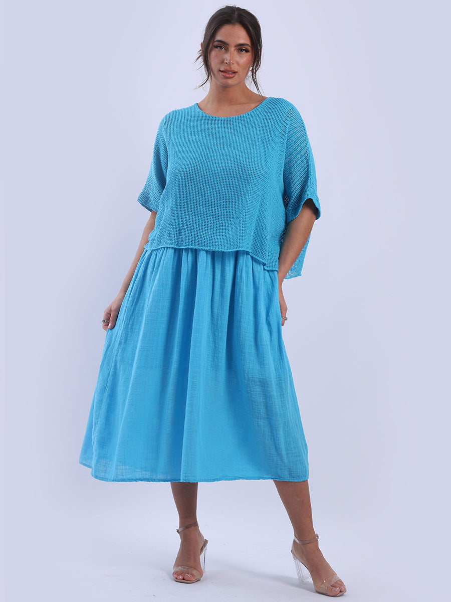 Mesh Net Cotton Dress Turquoise