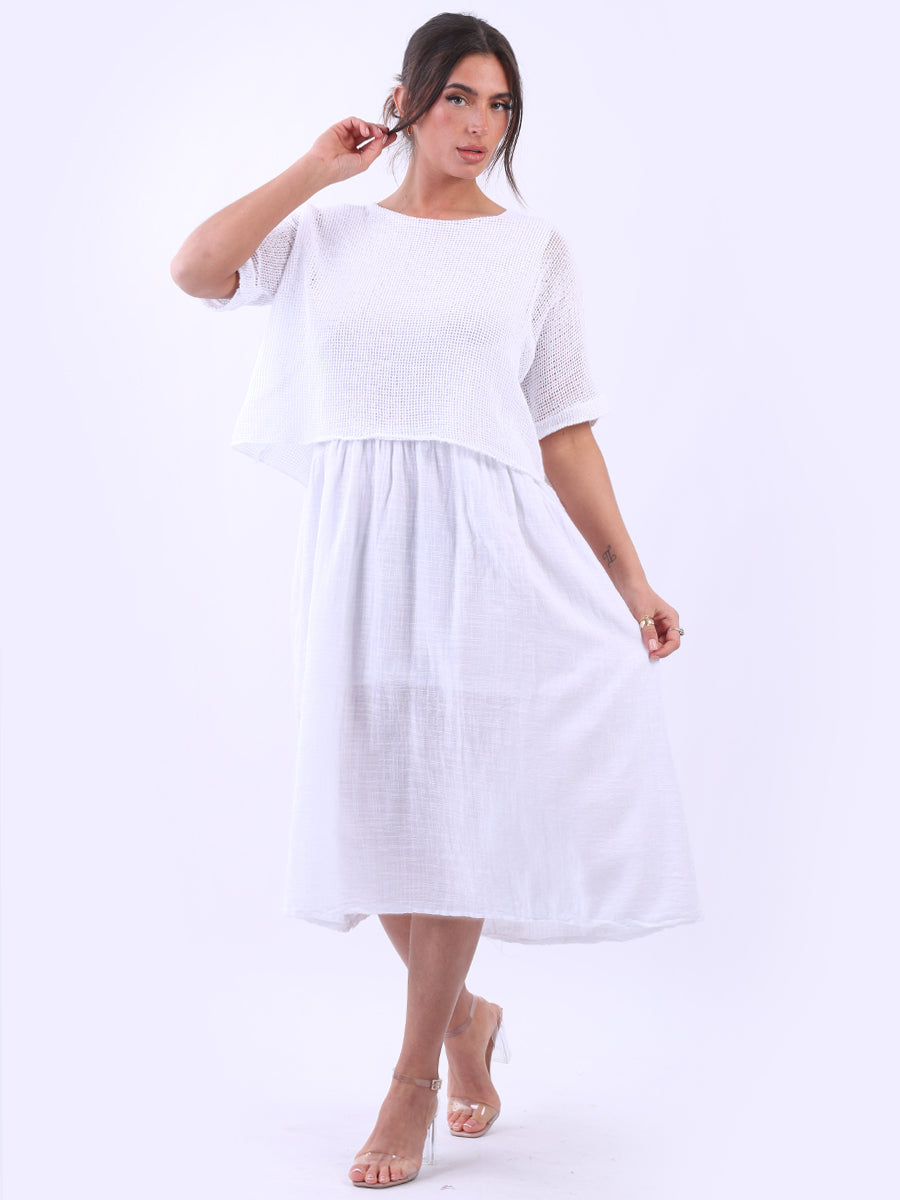Mesh Net Cotton Dress White