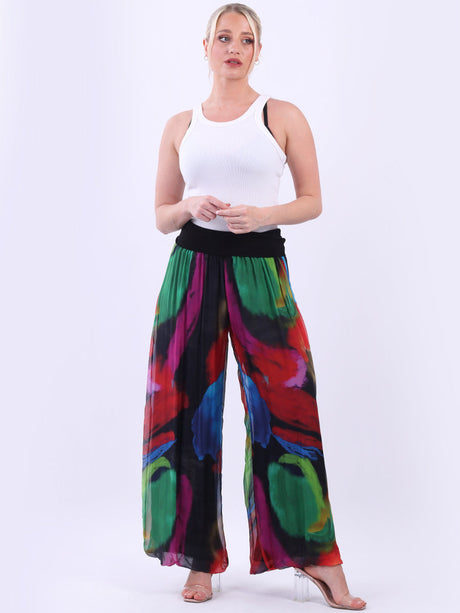 Tie Dye Wide Leg Silk Palazzo Black