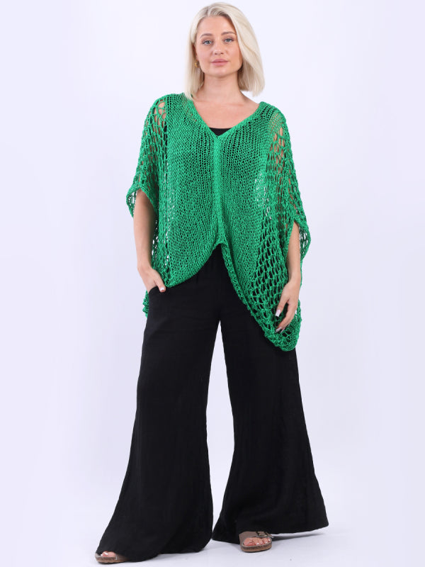 Batwing Crochet Knit Beach Top Green