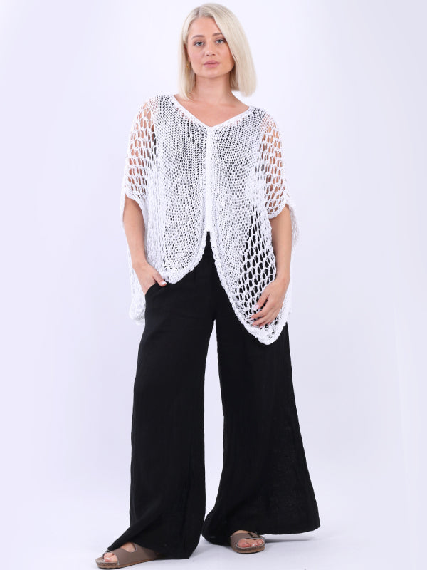 Batwing Crochet Knit Beach Top White