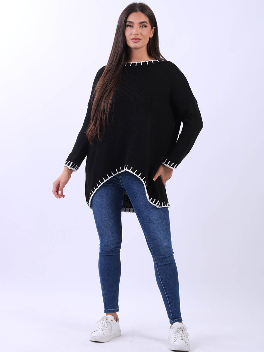 Blanket Stitch Wooly Knit Jumper Black