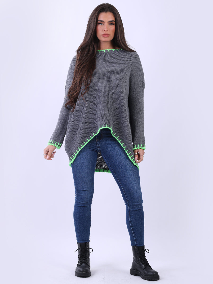 Blanket Stitch Wooly Knit Jumper Charcoal