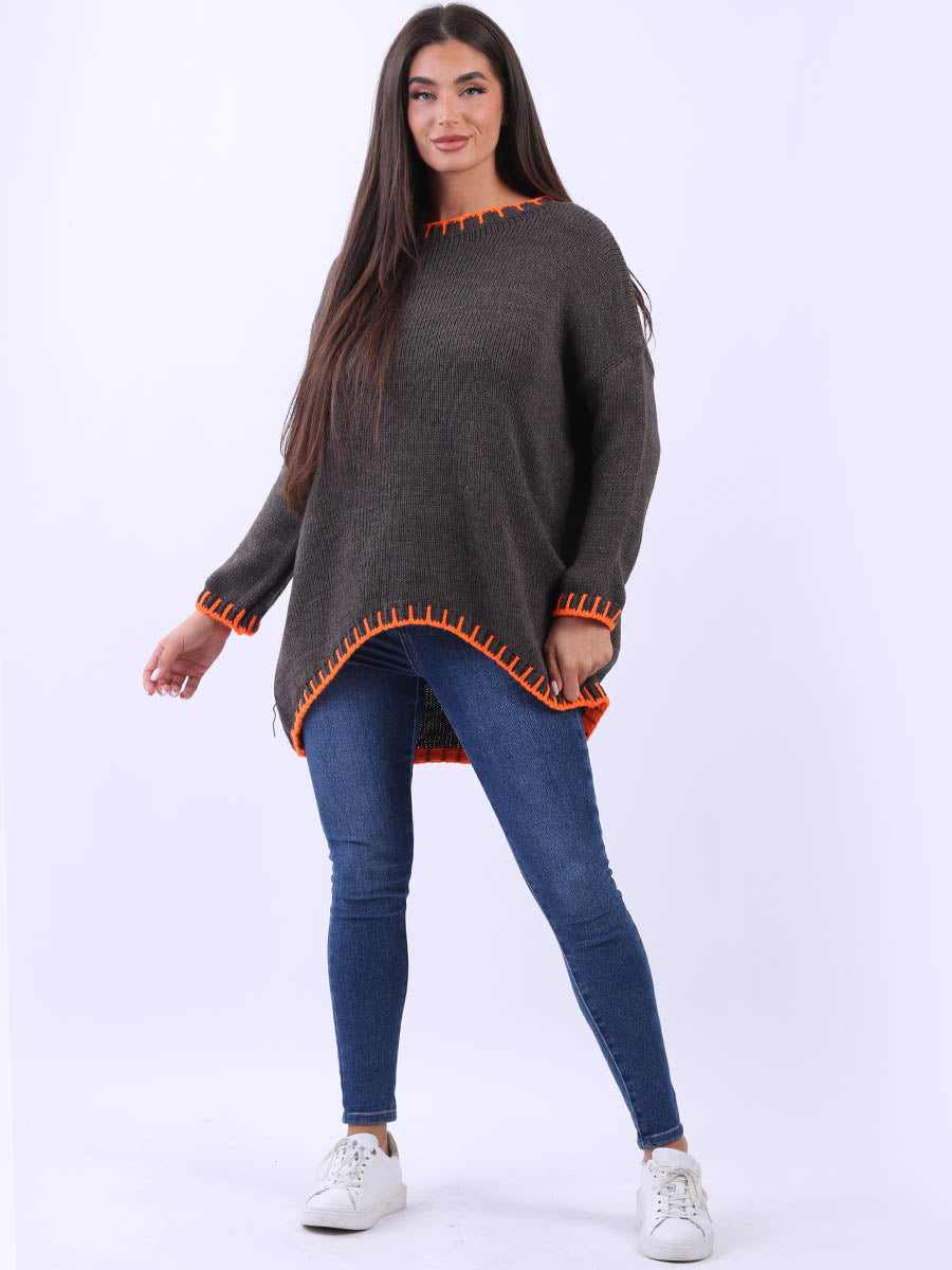 Blanket Stitch Wooly Knit Jumper Chocolate