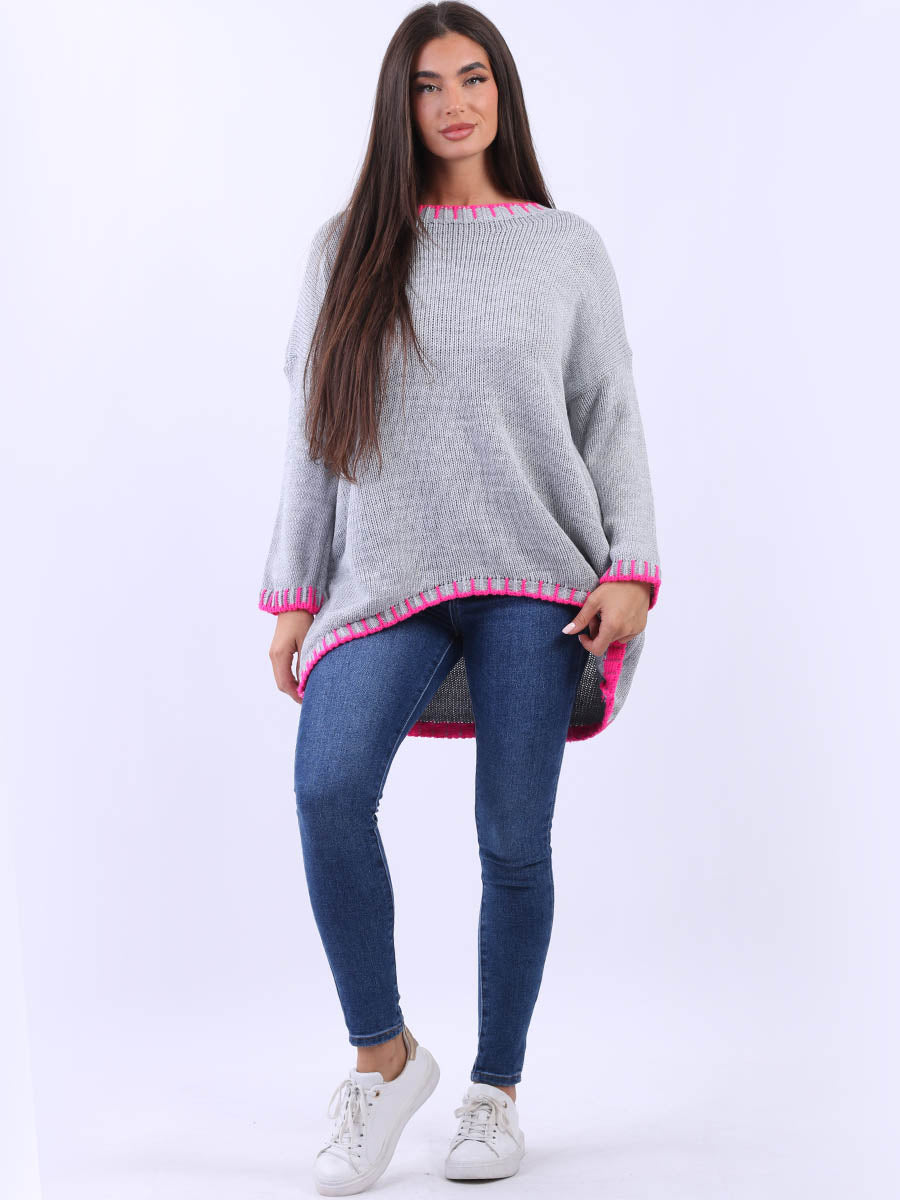 Blanket Stitch Wooly Knit Jumper Silver