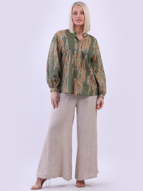 Tie Dyed Cotton Crop Blouse Khaki