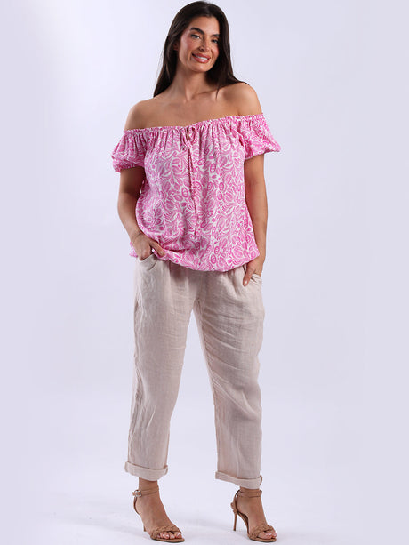 Off Shoulder Crop Top Fuchsia