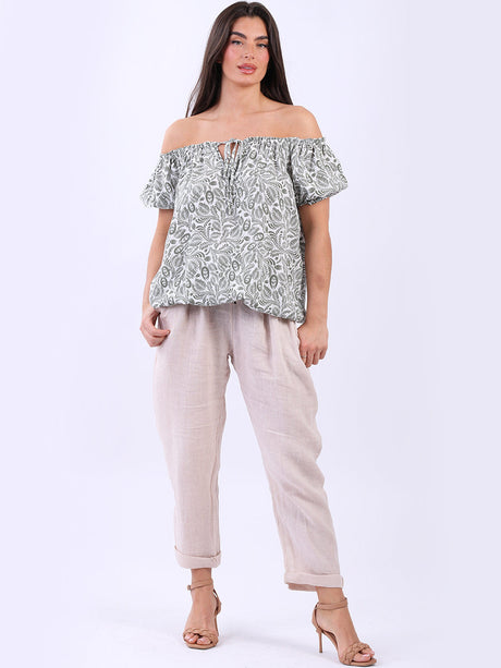 Off Shoulder Crop Top Khaki