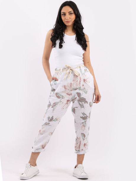 Floral Print Ladies Linen Trouser