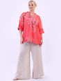 Floral Linen Baggy Top Coral