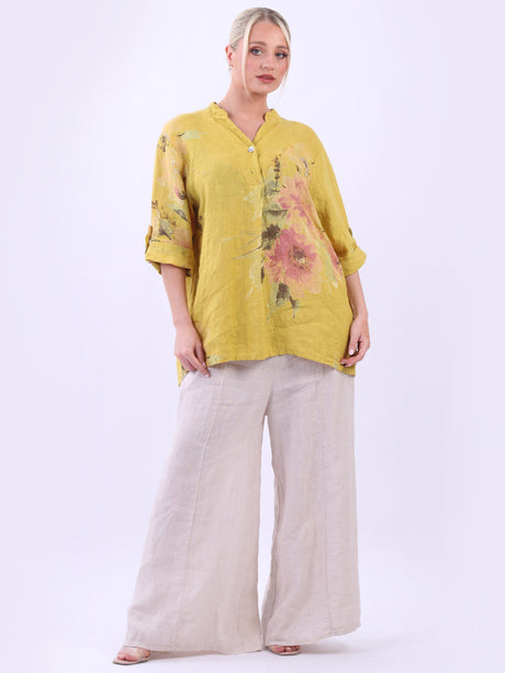 Floral Linen Baggy Top Mustard