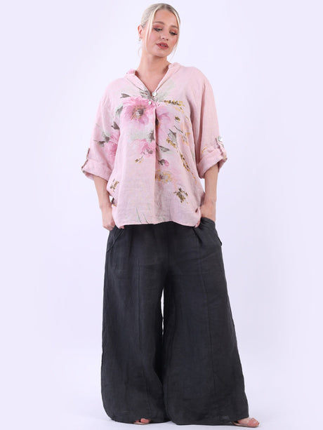 Floral Linen Baggy Top Pink