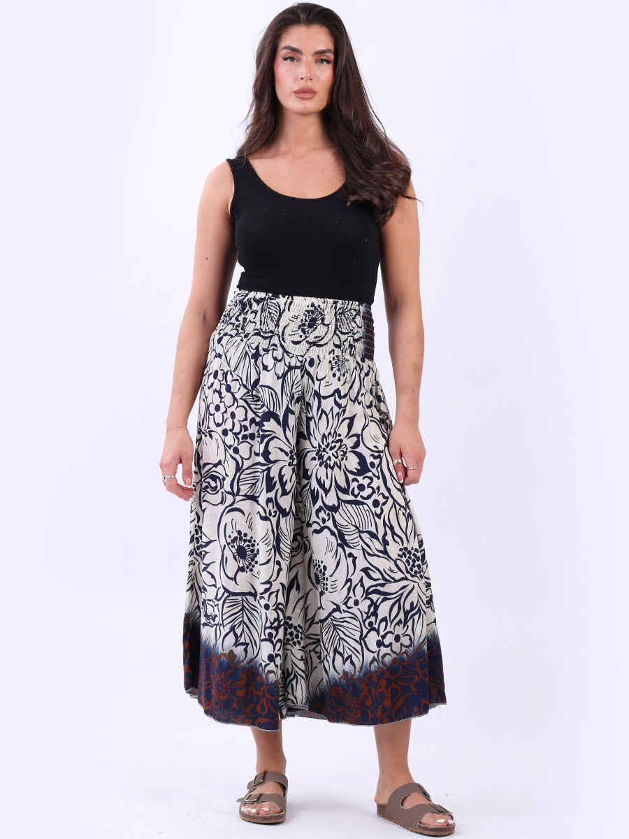 Floral Wide Leg Culotte Navy
