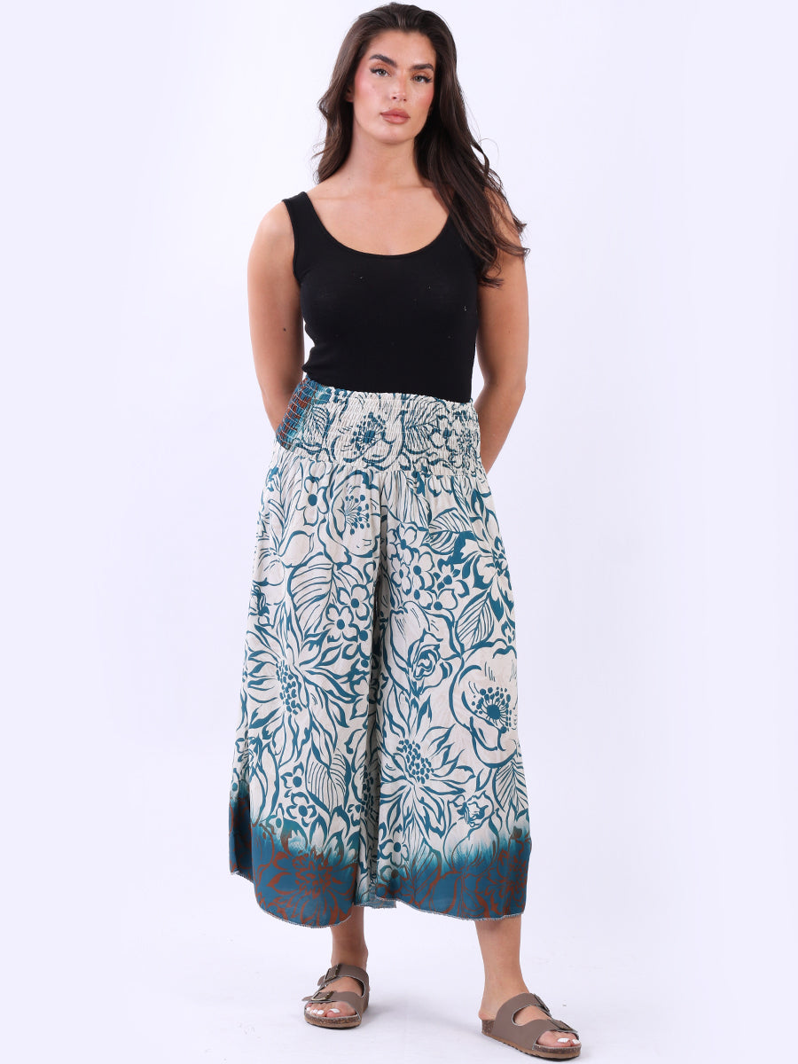 Floral Wide Leg Culotte Teal