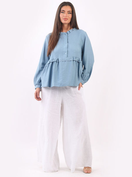 Ruffle Peplum Top Denim