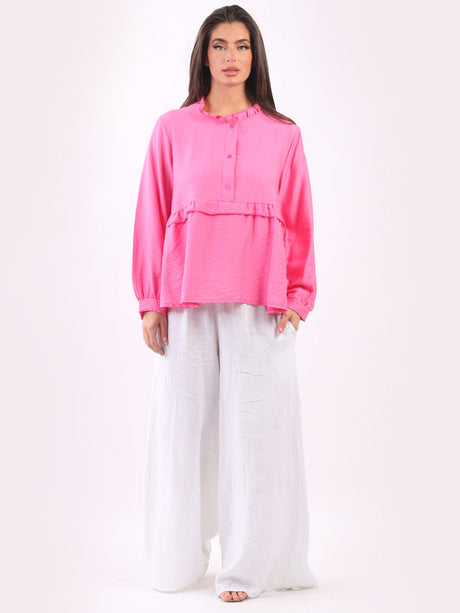 Ruffle Peplum Top Fuchsia
