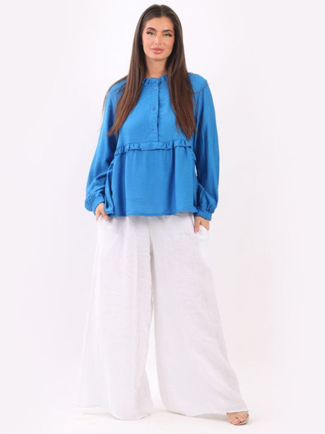 Ruffle Peplum Top Royal Blue