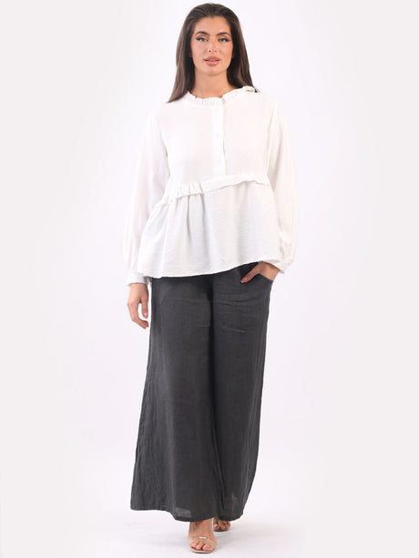 Ruffle Peplum Top White