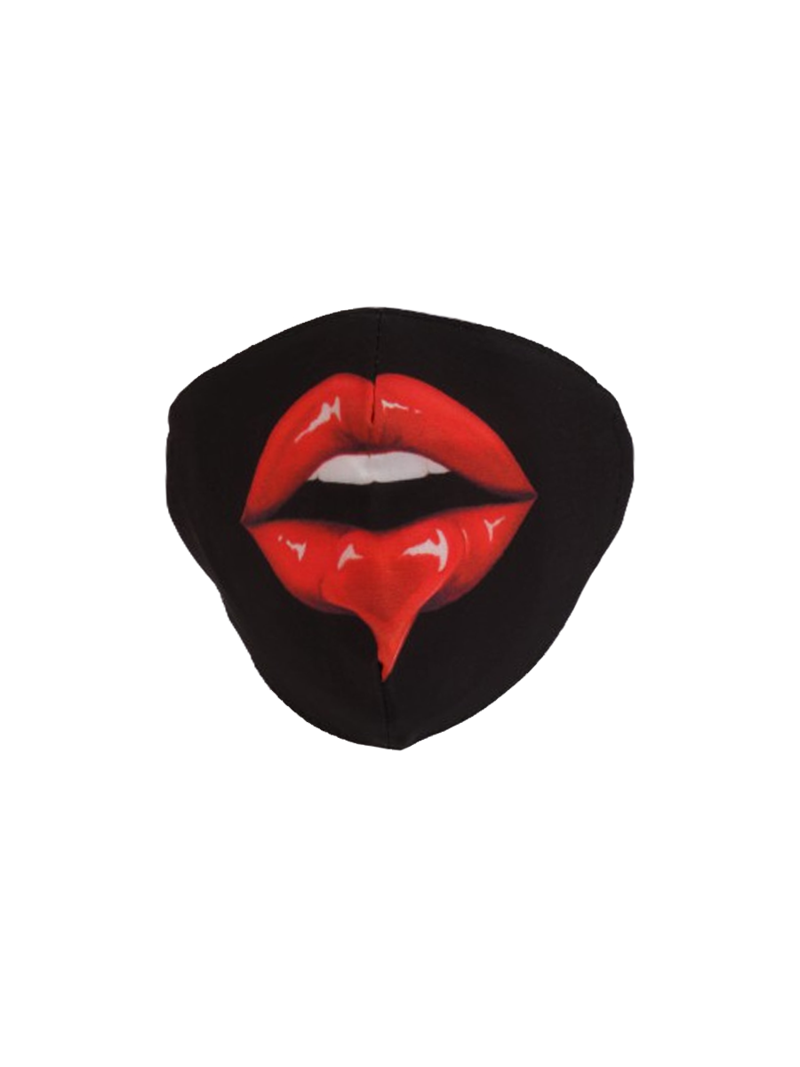 Made In Italy Glossy Red Lip Print Cotton Reusable Face Masks-Black 1