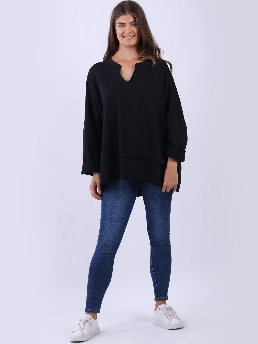 Cotton Baggy Tunic Top Black